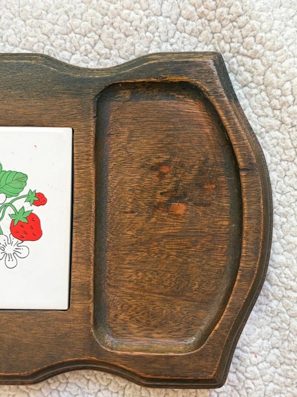 Vintage Ceramic Strawberry Tile Wooden Serving Tray Platter Cottagecore Decor